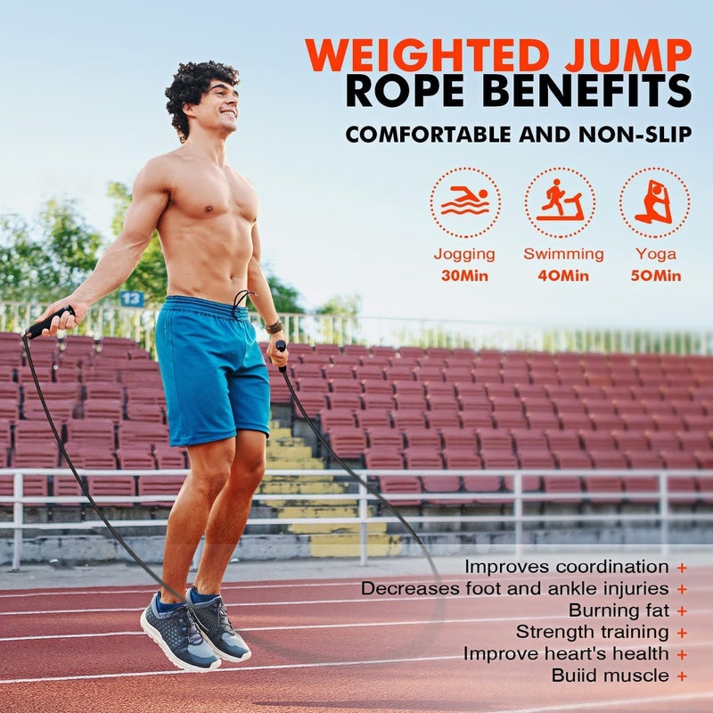 KUTIZE Jump Rope, Weighted Jump Rope for Men Women, Adjustable 1lb Heavy Skipping Ropes, Suitable for Boxing, Cardio, Home Fitness, Training Muscle, Home Gym Workout Equipment for Full Body Exercise - Image 2